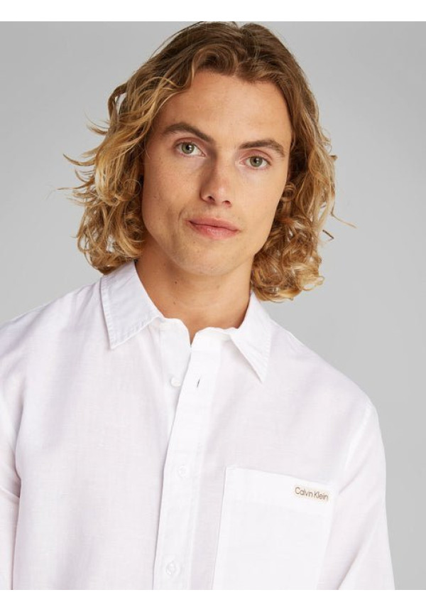 Camisa blanca de lino y algodón para hombre Calvin Klein