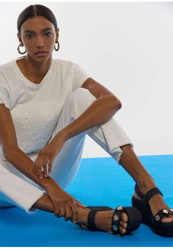 Cuña en tejido efecto rafia metalizada