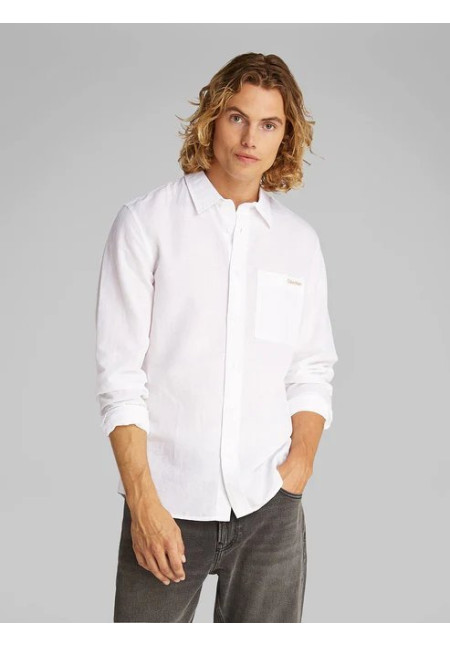 Camisa blanca de lino y algodón para hombre Calvin Klein