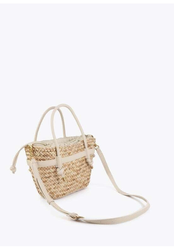 Mini capazo con asas y detalles de efecto piel