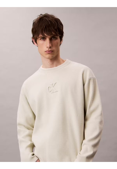 CK LS EMBOSSED LOGO CREWNK SWEATER
