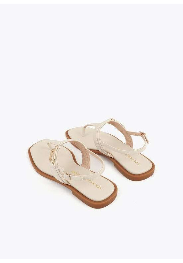 Sandalia plana con tira de dedo y hebilla logotipada