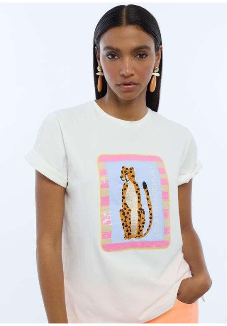 Camiseta animal bordado con lentejuelas transparentes