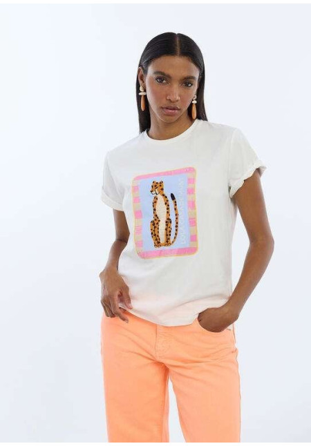 Camiseta animal bordado con lentejuelas transparentes
