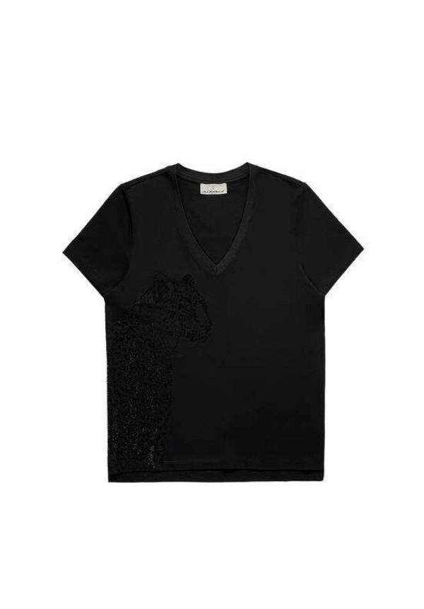 Camiseta cuello pico animal posicionado con strass