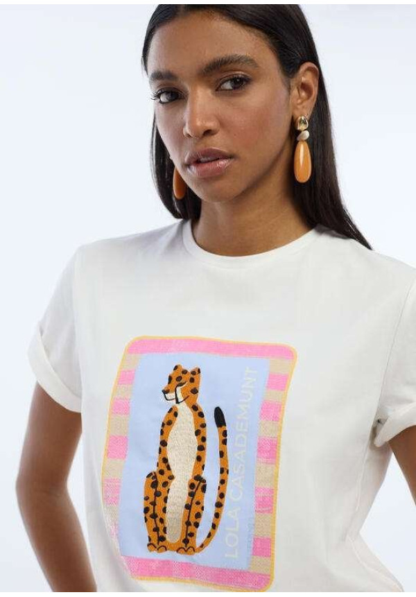Camiseta animal bordado con lentejuelas transparentes