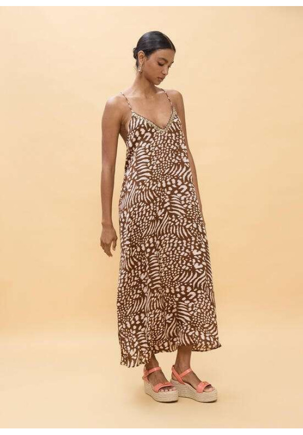 Vestido largo tirantes estampado manchas
