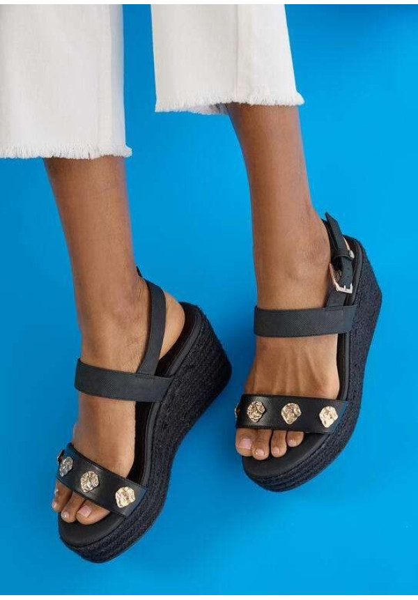 Cuña en tejido efecto rafia metalizada