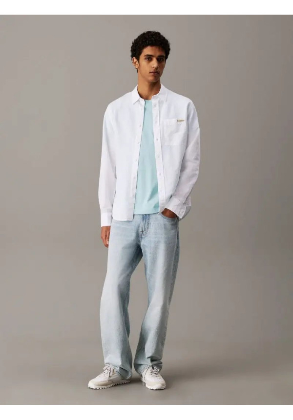 Camisa blanca de lino y algodón para hombre Calvin Klein