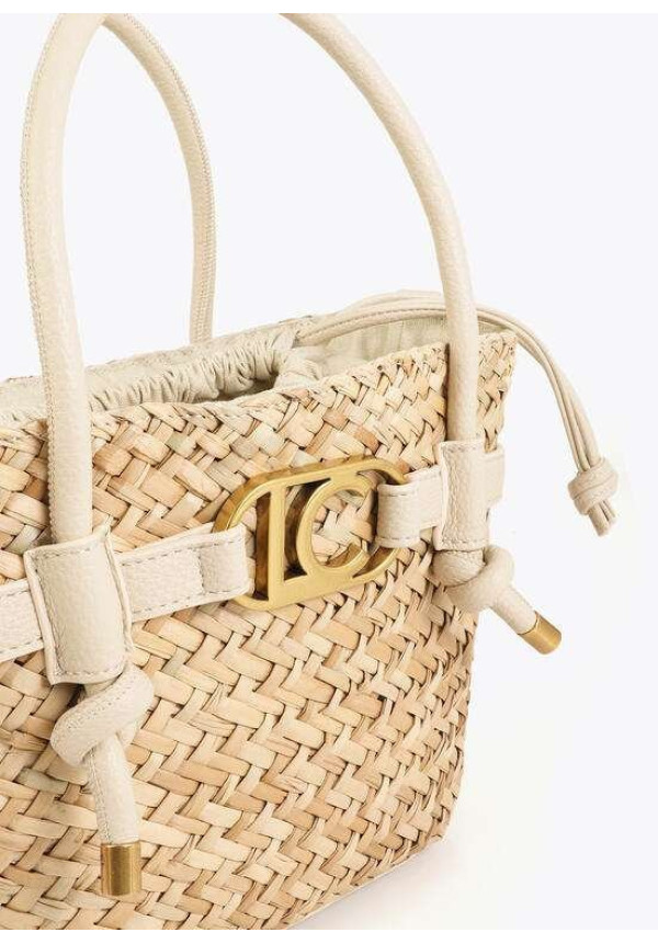 Mini capazo con asas y detalles de efecto piel