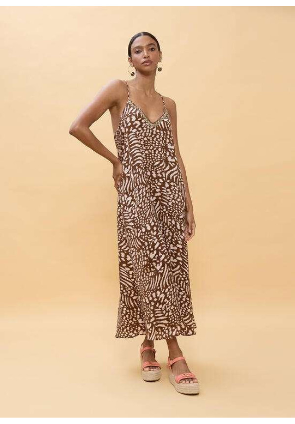 Vestido largo tirantes estampado manchas