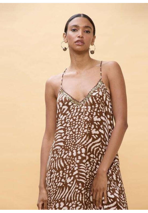 Vestido largo tirantes estampado manchas